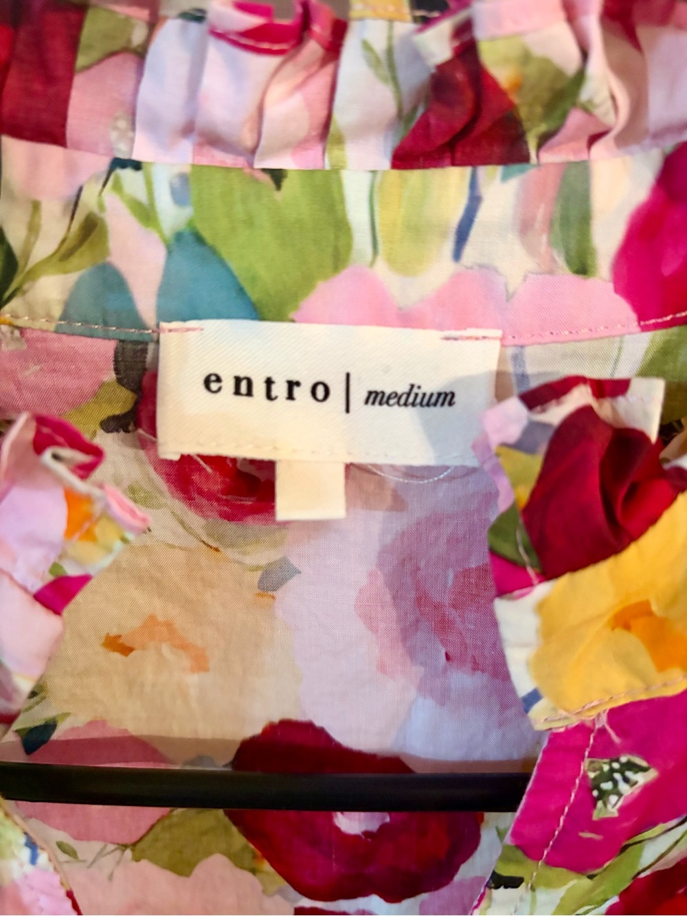 entro Bright Floral Ruffled V-Neck Blouse in Pink and Yellow - Picture 3 of 5